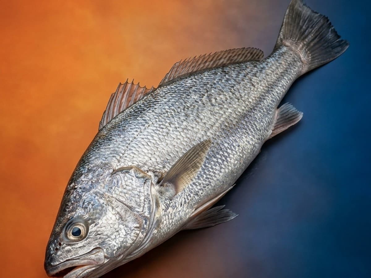 Whole whitemouth croaker, studio photograph