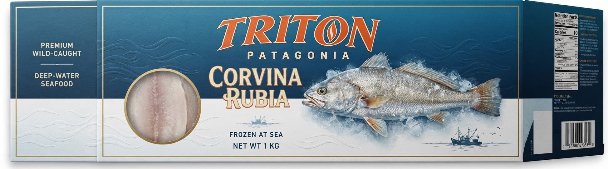 Tritón Patagonia packaging for whitemouth croaker