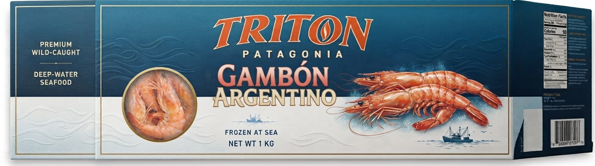Tritón Patagonia packaging for Argentine gambón