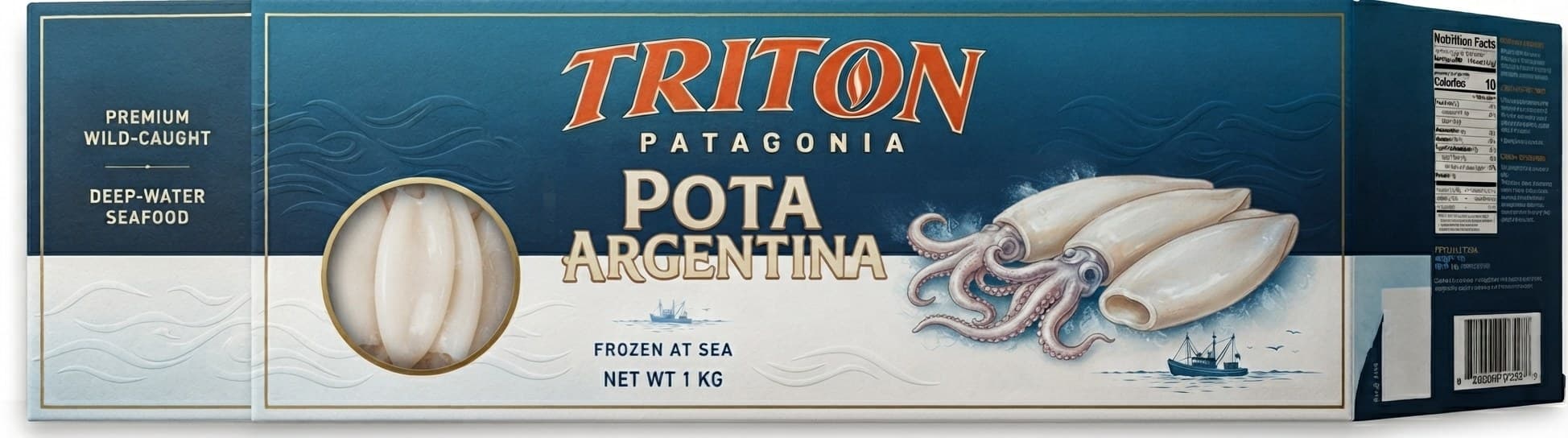 Tritón Patagonia packaging for Argentine squid