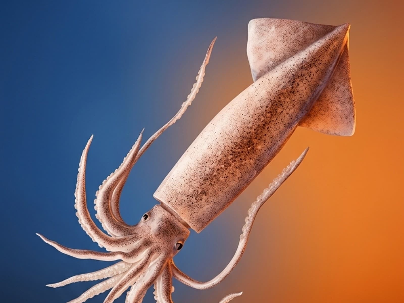 Close-up of a whole Argentine shortfin squid, mantle and tentacles